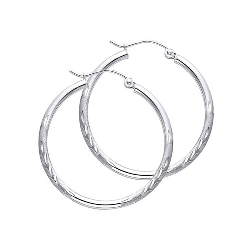 Gold 14K White Gold 2mm Diamond Cut Hoop Earrings - 第 1/4 張圖片