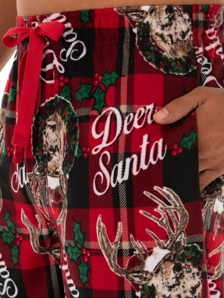 Брюки для сна мужские Fruit of the Loom Deer Santa рождественские флисовые пижама S-5XL - Изображение 2 из 4