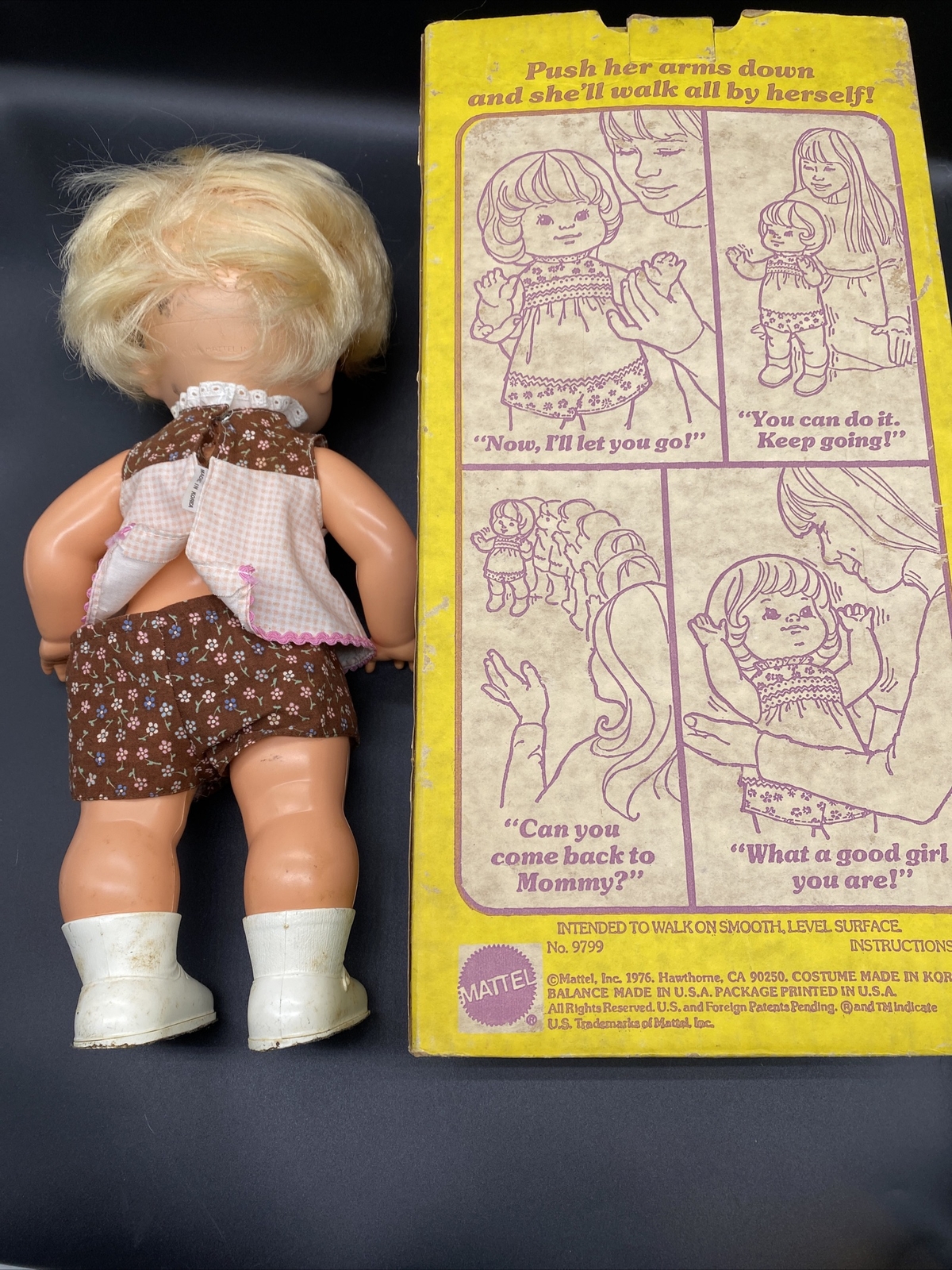 Vintage 1976 Mattel Baby Come Back Doll With Box (Please Read