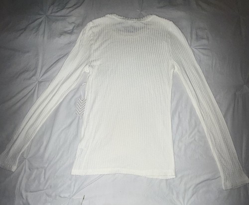 Forever 21 Women's Ivory/White Knit Waffle Long Sleeve Round Neck Top MEDIUM M - 第 2/8 張圖片
