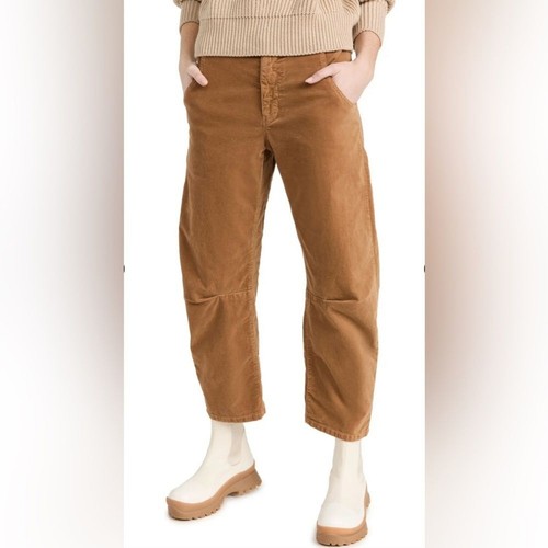 Pantaloni Nili Lotan Velvet Emerson in caramello taglia 12 canna fiocco gamba $480 nuovi con etichette - Foto 2 di 13
