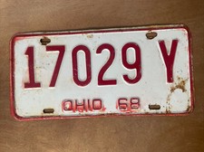 1968 Ohio License Plate # 17029 Y