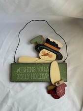 Christmas Snowman Wall Hanging Sign Wood Rustic Decor