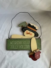 Christmas Snowman Wall Hanging Sign Wood Rustic Decor