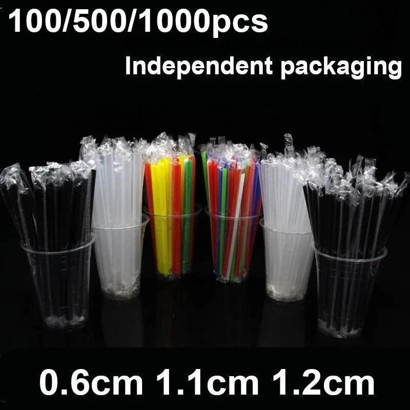 100-500X Jumbo Plastic Clear Straws Black Straws Colorful Drink Straws 19-25cm - image 2 of 4