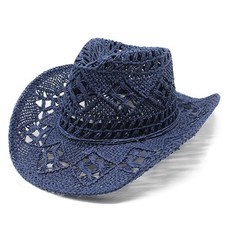 Blue, Navy Western Cowboy Cowgirl Straw Hat Sun Summer Beach Party Rodeo, Womens