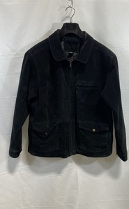 Roundtree & Yorke Men's Suede Leather Jacket Black Chore Coat Full Zip L