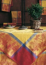 Primrose Bordier Chinese Market Saffron Le Jacquard Francais Tablecloth 69 x 69”