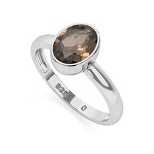 925 Sterling Silver Oval 1 Ctw Smoky Quartz Solitaire Women Wedding Ring