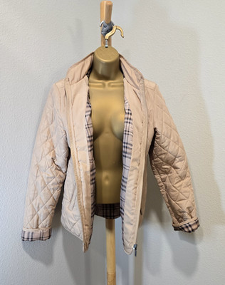 Vtg Jane Ashley Quilted Jacket Coat Sm Beige Classic Equestrian Old Money Preppy