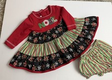 Rare Editions Girls 6-9M 2pc Cotton Knit LS Striped Dress & Bloomers Noel
