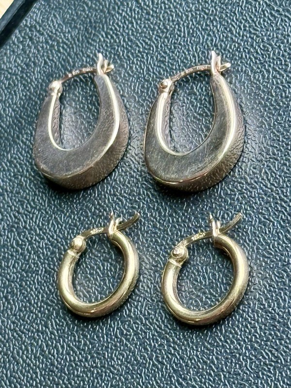 7.3 Grams GOLD Plated 925 Silver Jewelry Lot Hoop Earrings Wear Not Scrap