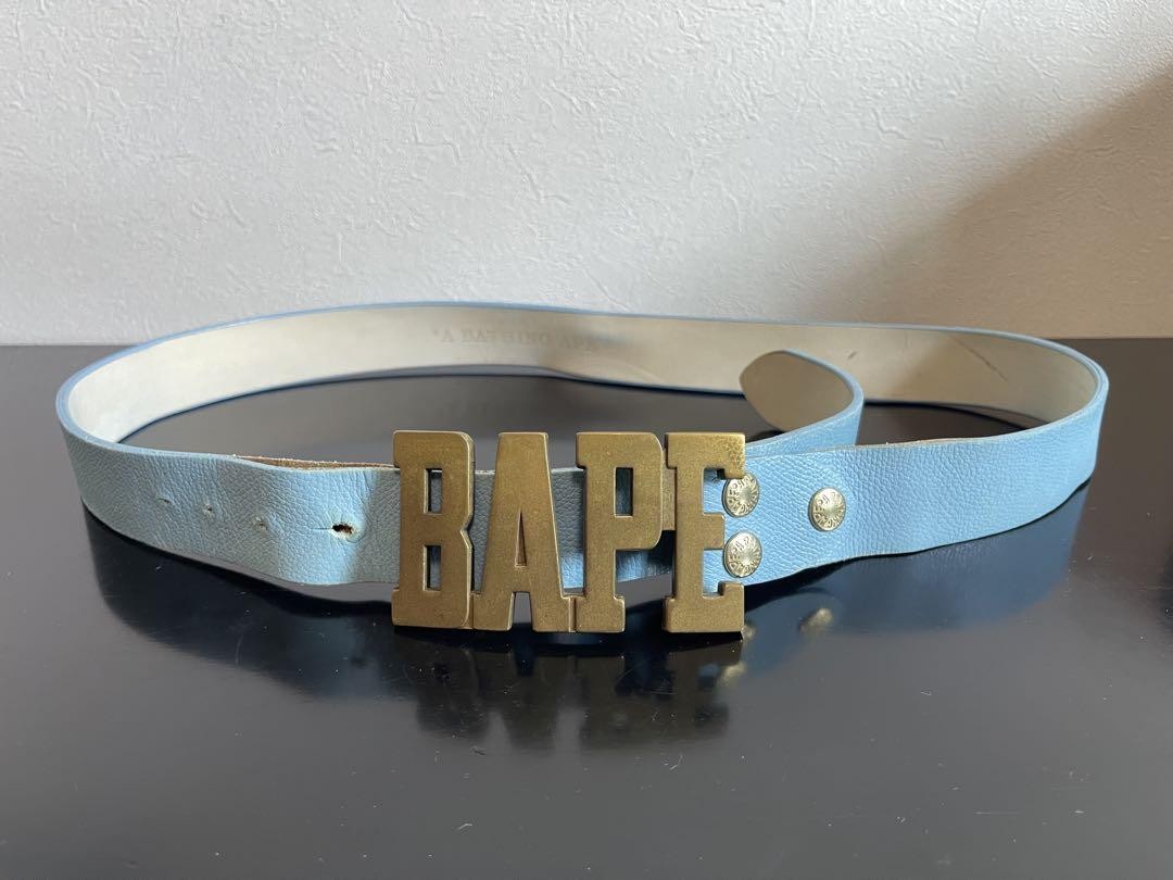 小物 Rare A BATHING APE BAPE LOGO BUCKLE BELT A BATHING APE BAPE Buckle Leather Belt Large Blue fashion belt