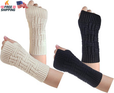 Womens Fingerless Gloves Winter Warm Knit Crochet Thumbhole Arm Warmers