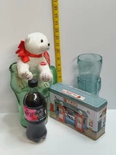 Whataburger Coca Cola Glass Pitcher Stuffed Polar Bear Collectible Tin & 2 Cups