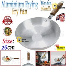 Aluminium Frying Fry Pan Wooden Handle Chef Skillet Curry Cooking Catering 26cm