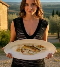 Decorazione eseguita da RICHARD GINORI Vassoio Ovale Pesce Oro PORCELLANA Piatto