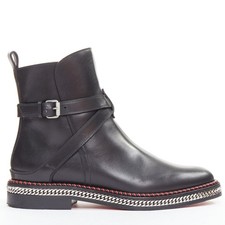 CHRISTIAN LOUBOUTIN Chelsea Chain Flat Calf Brosse black chain buckle boots EU38
