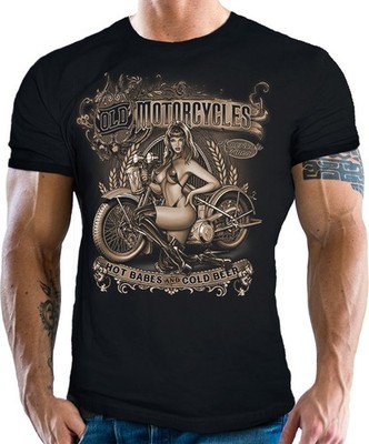 GASOLINE BANDIT T-Shirt Old Motorcycles Hot Babes Cold Beer S M L XL 2XL 3XL 4XL