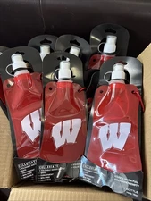 Lot Set of 12 NCAA Wisconsin Badgers 16 oz Foldable Water Bottle Gameday
