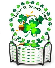 Round absorbent ceramic drink coasters set of 6 with metal holder stand