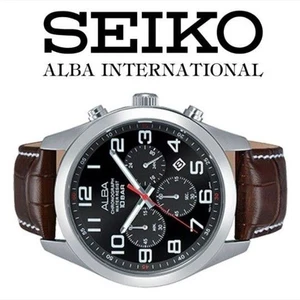 Modèle Seiko outre-mer ALBA montre-bracelet chronographe 10BAR bracelet en cuir brun noir