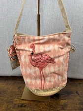 NEW Paul Brent Boho Beach Tote Bag Canvas Beaded Flamingo Tropical Diamond