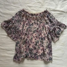 Axes Femme Lavender Pink floral cream bow back peasant blouse Size medium