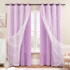 Purple Blackout Curtains for Kids Girls Bedroom 2 Panels 90 Inches Long Star ...