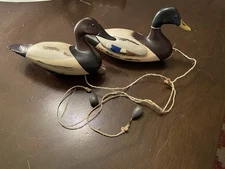 Carved Wood Ducks with Weights Set of 2 Hand Painted