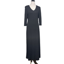 Vtg 90s Y2K Harlow Dresses Black Maxi Size 6 Rayon Blend 3/4 Slv V Neck NWT USA