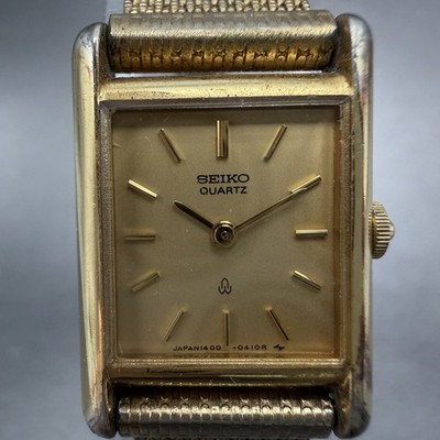 Seiko Tank Watch Women 18mm Champagne Dial Gold Tone 1400-5030 New