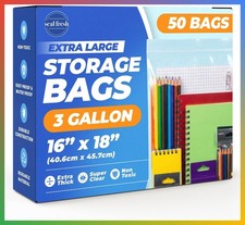 Extra Large Storage Bags 3 Gallon 50 Count Jumbo Zipper Seal Heavy Duty