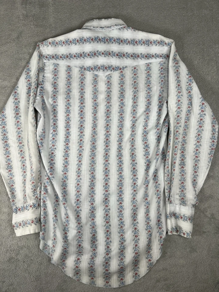 De colección Wrangler Perla Snap Para Hombres 15-33 Floral Colas Largas Aguja Única Años 70’s Foto 3 de 4