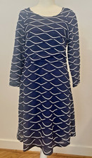 ECI New York Dress Navy & White Wave Pattern 3/4 Sleeve Women's Size 10 Petite