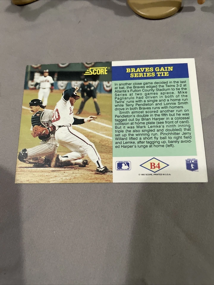 1992 Score Lonnie Smith 1991 World Series Game 4 Atlanta Braves - Image 2 of 3