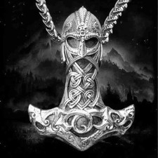 🪓Collana Vichinga Mjölnir Ciondolo Martello di Thor con Disegno Elmetto Uomo Uomo