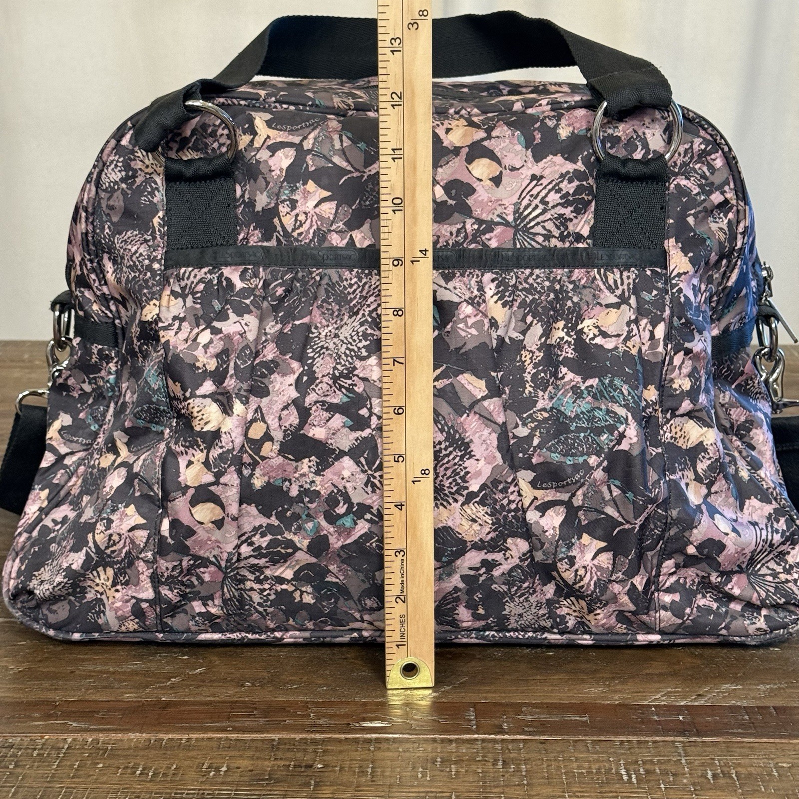 LeSportsac Duffle Bag Pink Black Floral Large Weekender Overnight Travel Tote