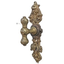 Antique Safe Fittings Long Plate Pull Handle Brass Lion Old Key