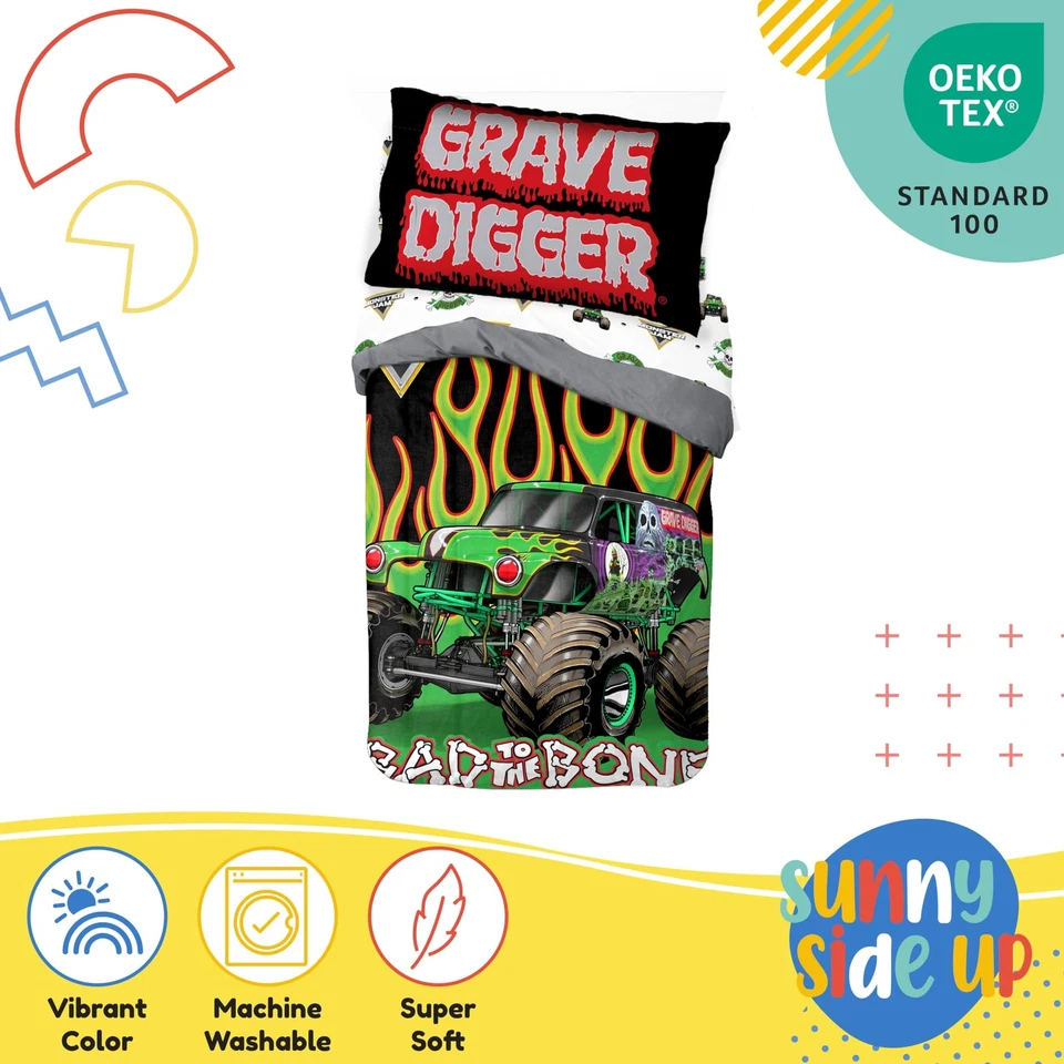 Juego de edredón Monster Jam - 4 piezas ropa de cama preescolar incluye edredón, ella... Foto 4 de 4