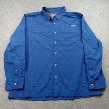 Eddie Bauer Shirt Mens 2XL Blue Long Sleeve Button Front Nylon Fishing Outdoor