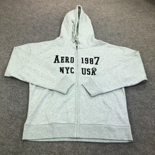 Aeropostale Hoodie Sweatshirt Mens Medium Gray Full Zip Fleece AERO NYC 1987 USA