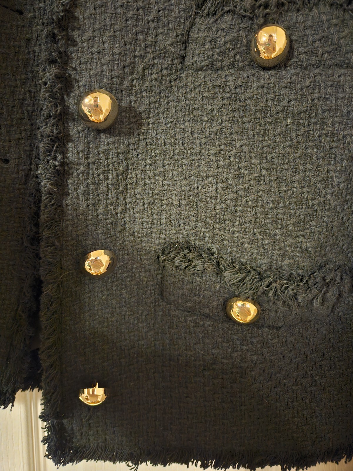 Mango Black Button Fringe Jacket Pockets Women's Short Regular S thumbnail 4