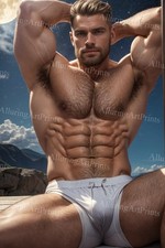 Male Model Photo Print Muscular Handsome Shirtless Hunk Abs -U131