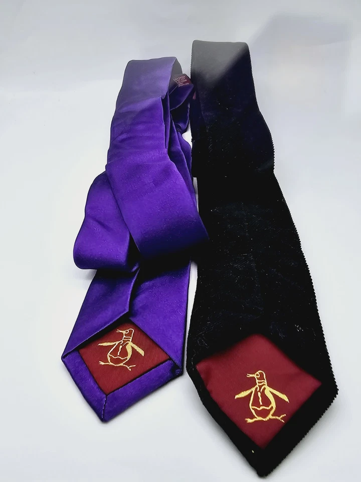 Penguin Skinny Ties Black &  Purple  - 2 Tie Lot - Image 4 of 4