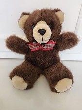 Dakin Fuzzy Teddy Bear Brown Plush Checked Bow 7 Inch Sitting Vintage 1993
