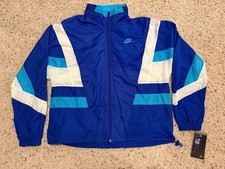 Nike Hooded Windbreaker Jacket Blue/White/Teal Full Zip Large Sportswear NWT
