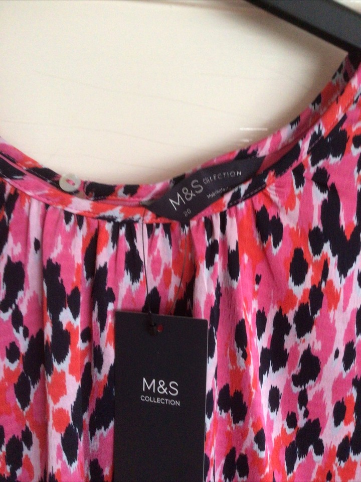 BNWT M&S ladies round neck long sleeve blouse pink mix Size 24 eBay