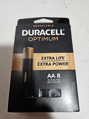 Factory Sealed- Duracell Optimum Alkaline AA Batteries- 8 Pack