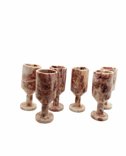 Set Of 6 Pink Marble Stemmed Shot Glasses - Picture 3 of 3
